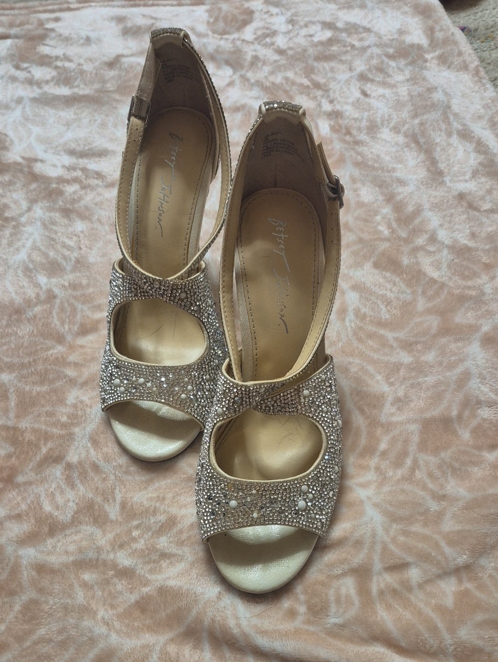 Womens Betsy Johnson Gold Rhinstone Heels